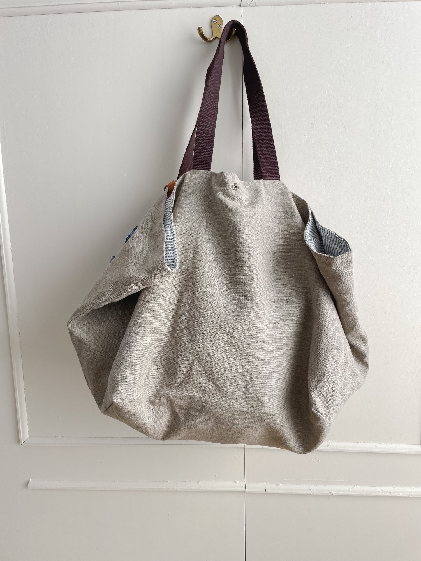 MIDI beach bag: natural + indigo details