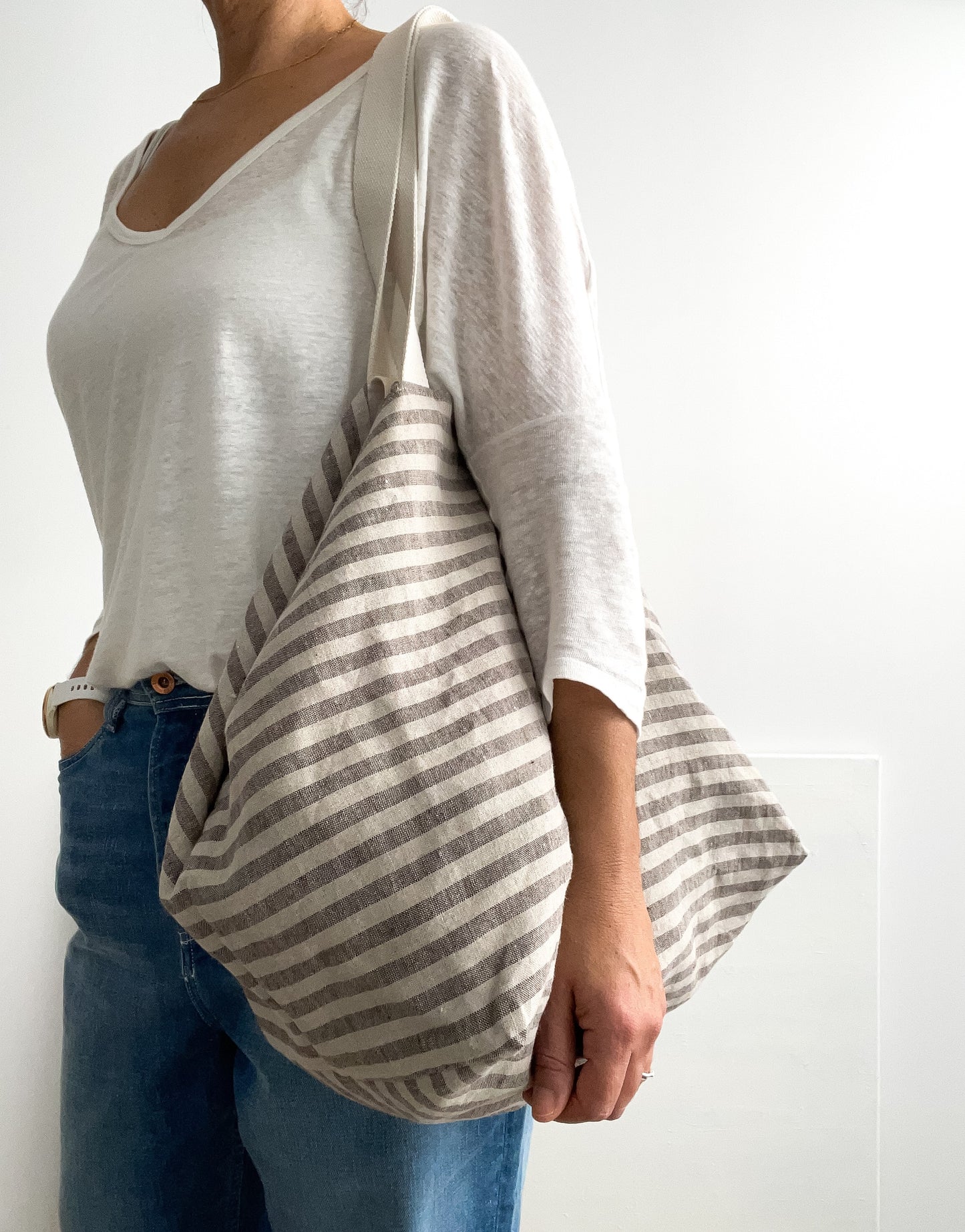 MIDI beach bag: stripes in natural