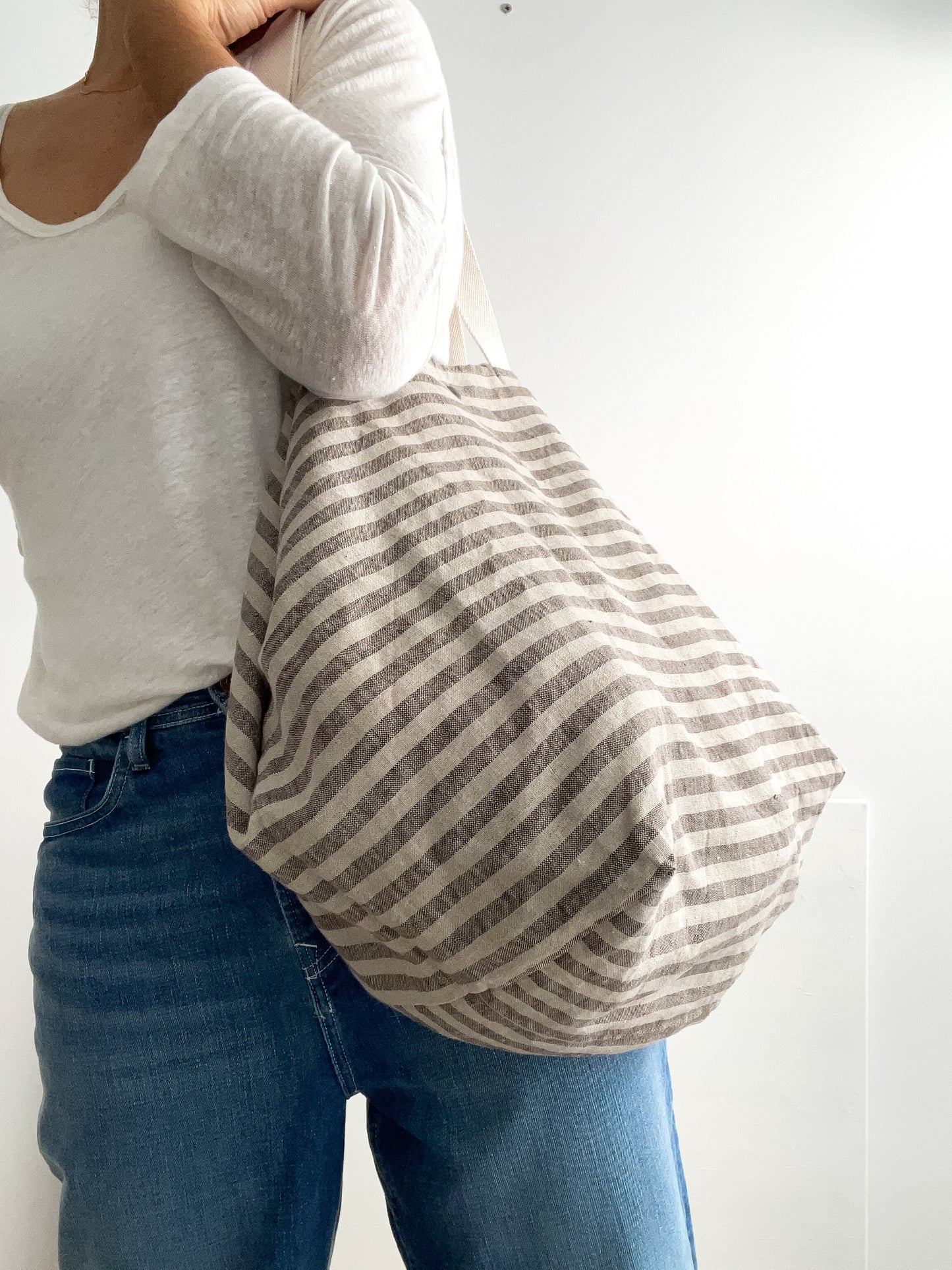 MIDI beach bag: stripes in natural