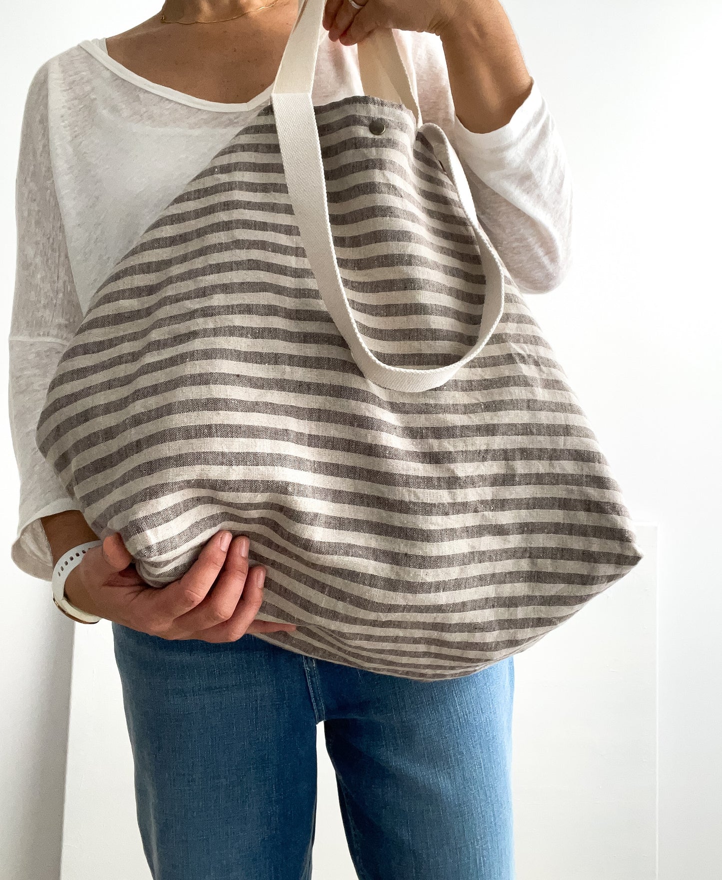 MIDI beach bag: stripes in natural