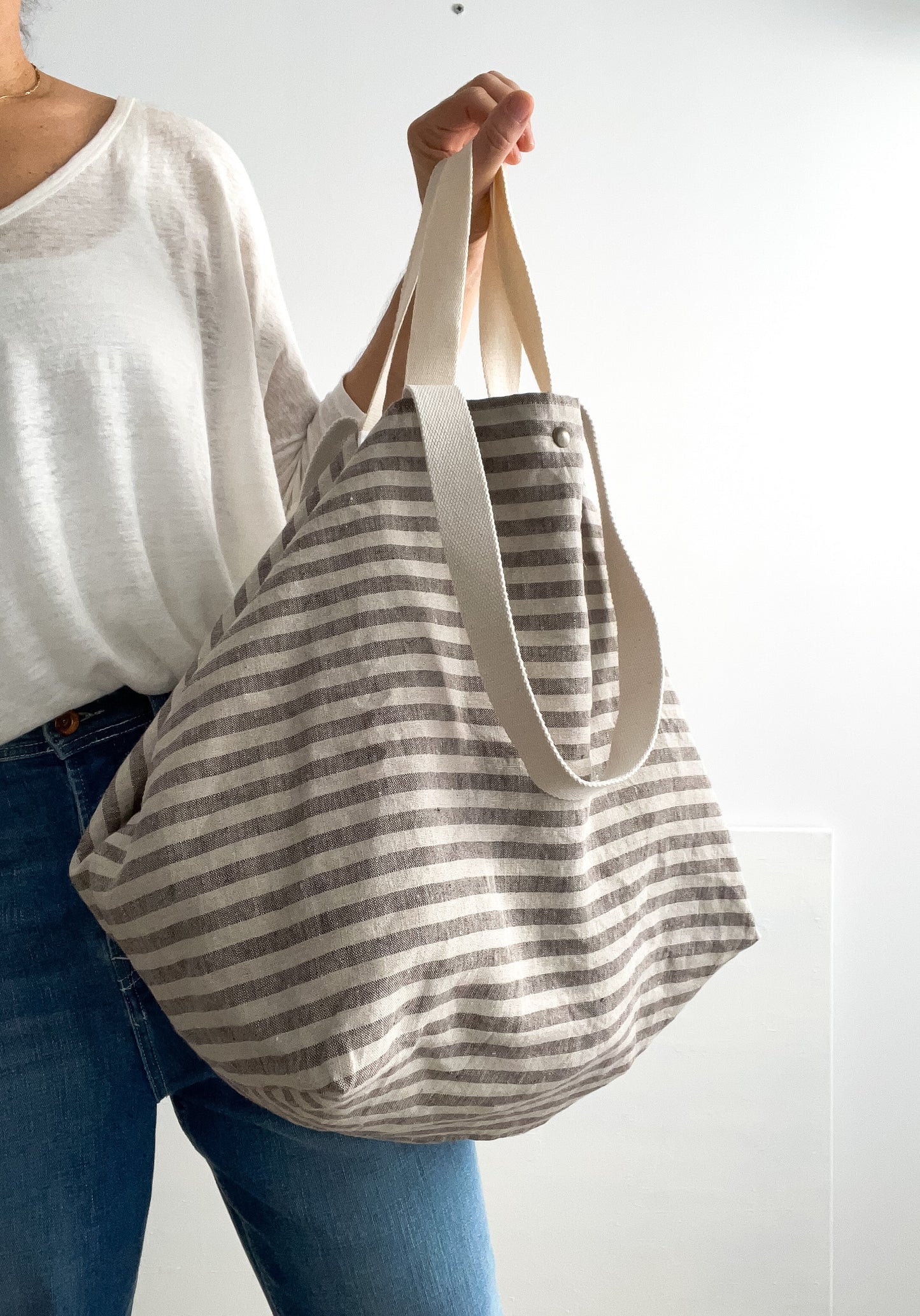 MIDI beach bag: stripes in natural