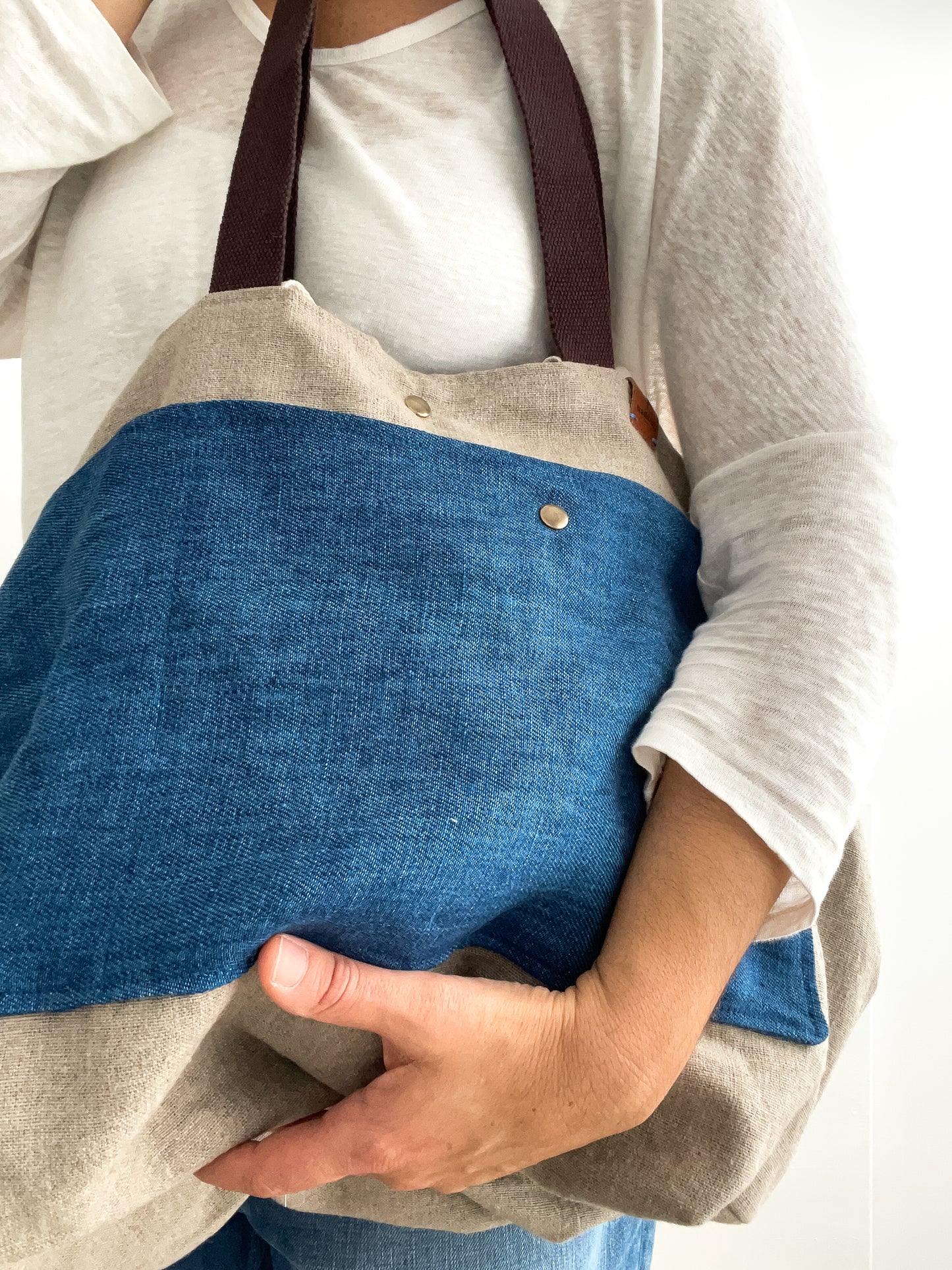 MIDI beach bag: natural + indigo details