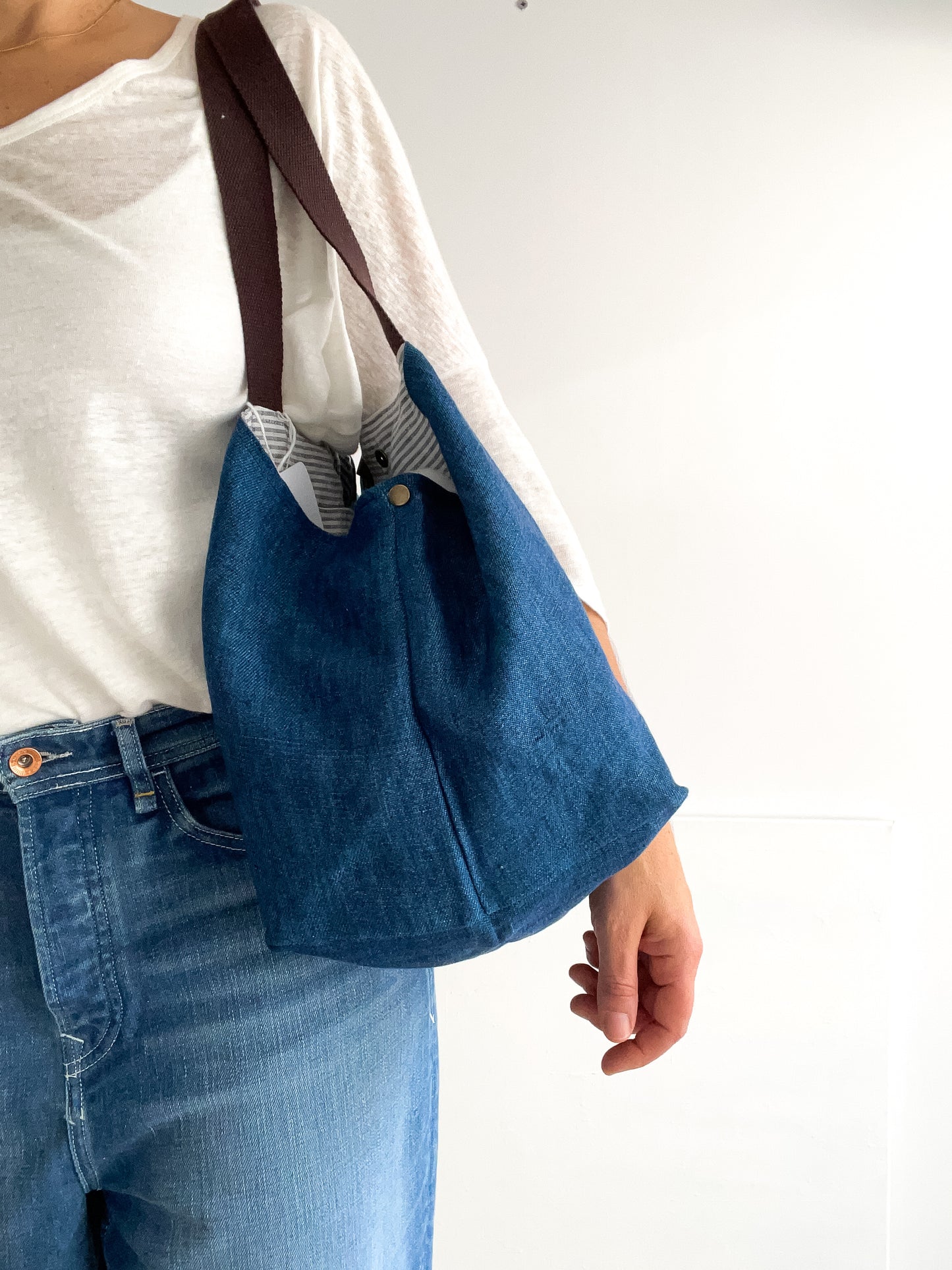 PETITE bag: indigo + brown