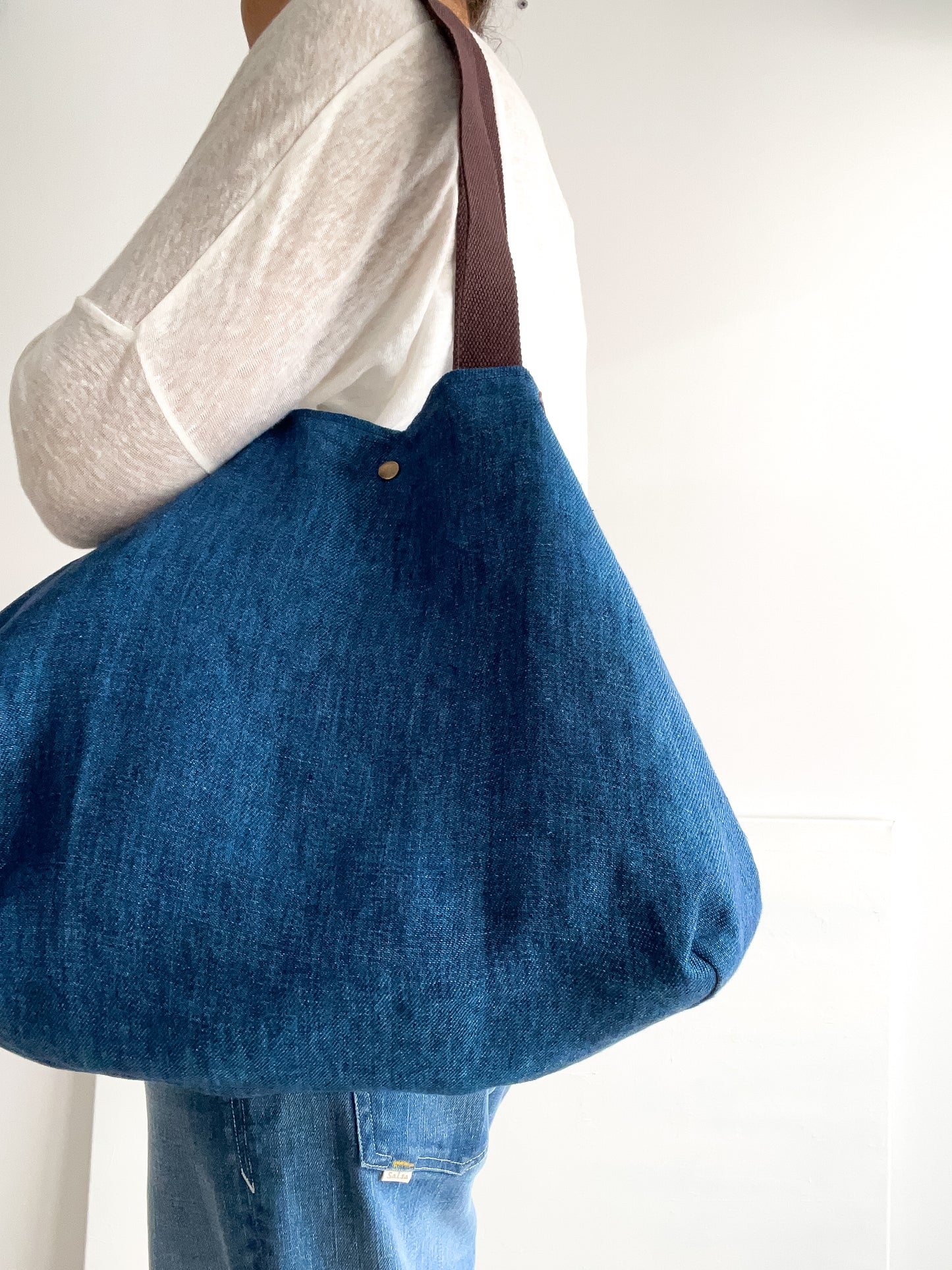 PETITE bag: indigo + brown