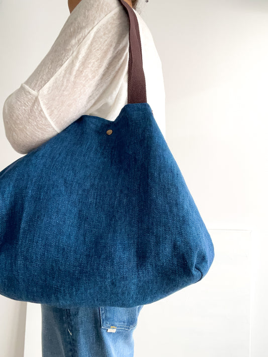 PETITE bag: indigo + brown