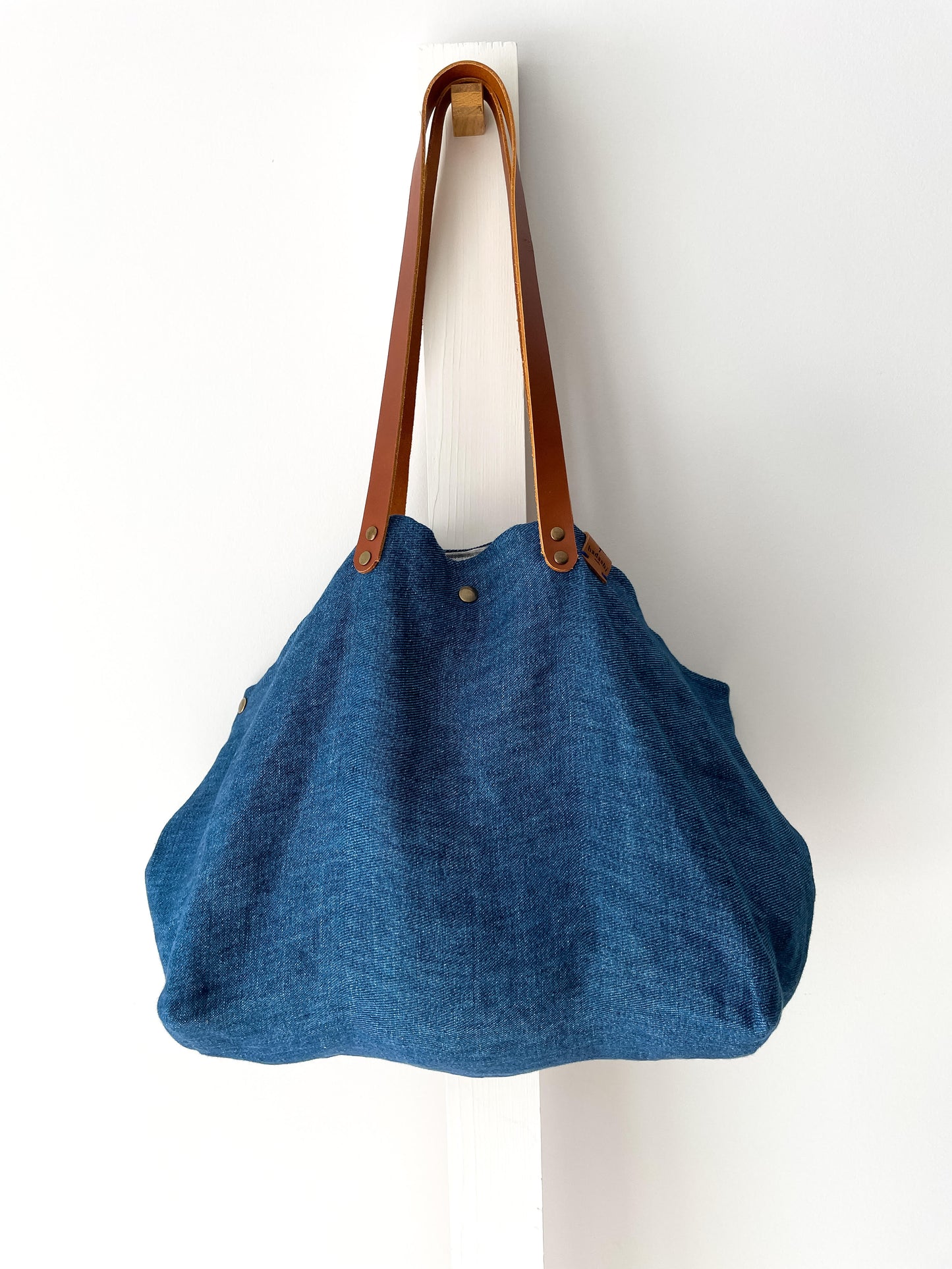 PETITE bag: indigo with leather handles