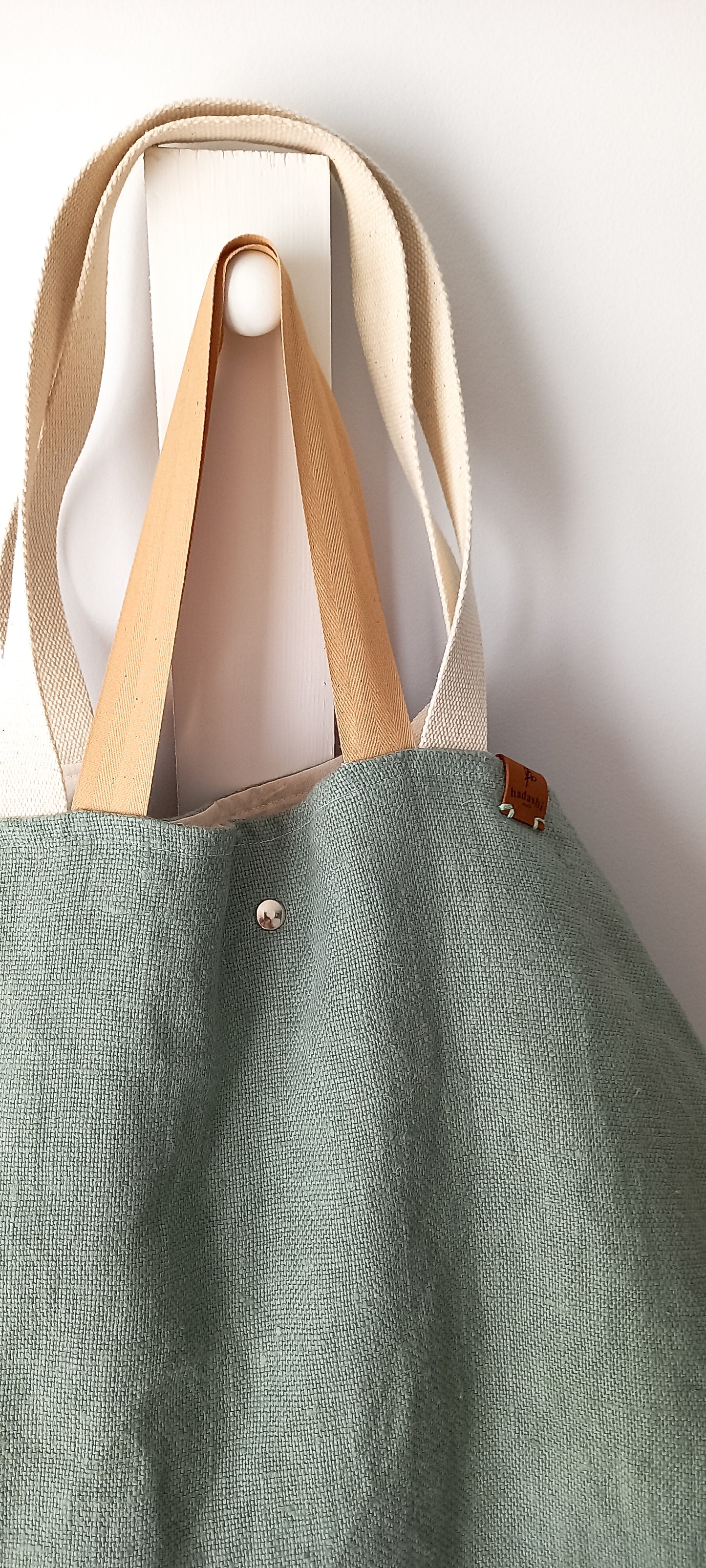 big beach linen bag in green