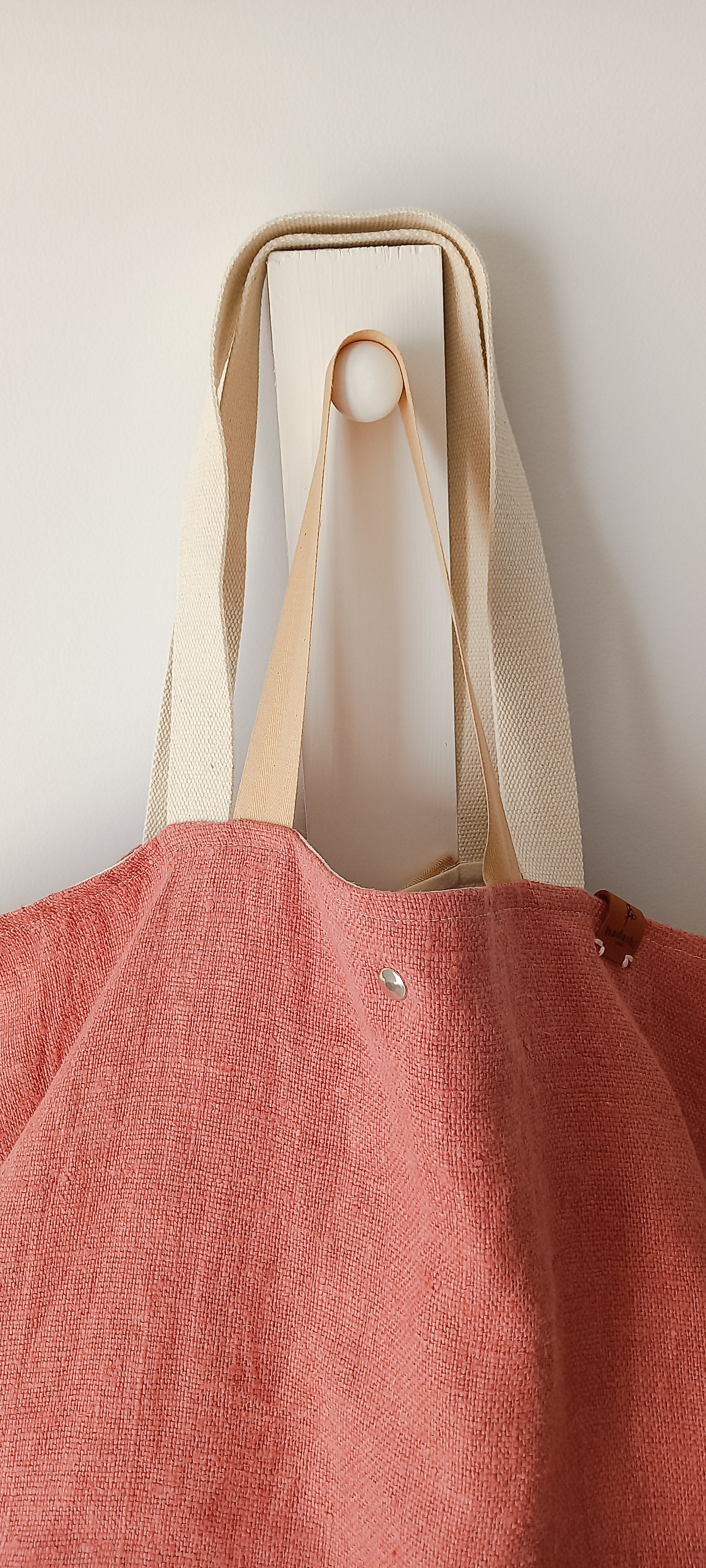 big beach linen bag in rose color